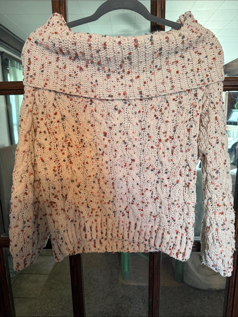 moon & madison Cream Speckled Off-The-Shoulder Cable Knit Sweater